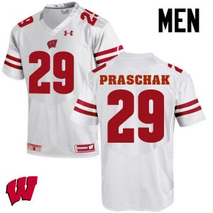 Men's Wisconsin Badgers NCAA #29 Max Praschak White Authentic Under Armour Stitched College Football Jersey IZ31A14QC